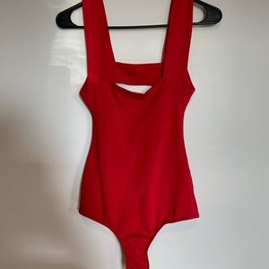 Free People Red Nylon Mesh Bodysuit